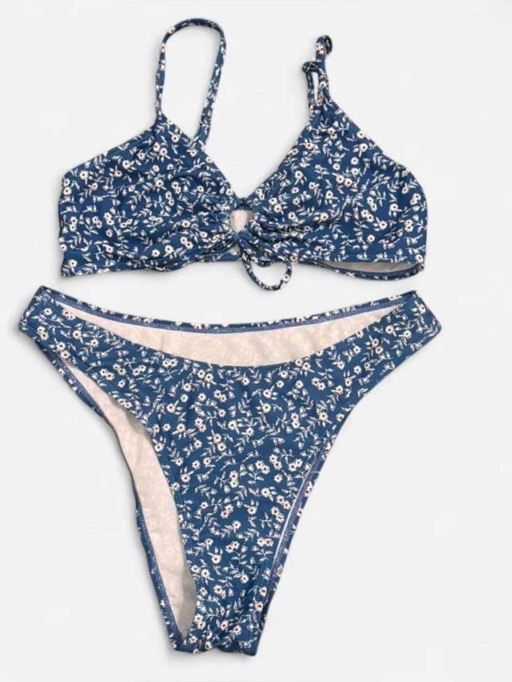 Navy Floral Tie-Front Bikini Set